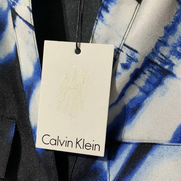 Calvin Klein Button Front Printed Blouse Roll Tab Sleeve Epaulettes Size XS - Picture 8 of 11